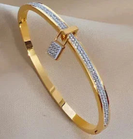 Beads Punk Gold Plated Thick Textured Open Bracelet Bangle for Women Men Trendy Stainless Steel Metal Bracelets