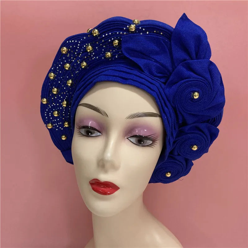 Latest Aso Oke Auto Gele Headtie Already Handmade African Cap Nigerian Wedding Gele Women Braid Turbans Ladies Head Wraps 9L0624