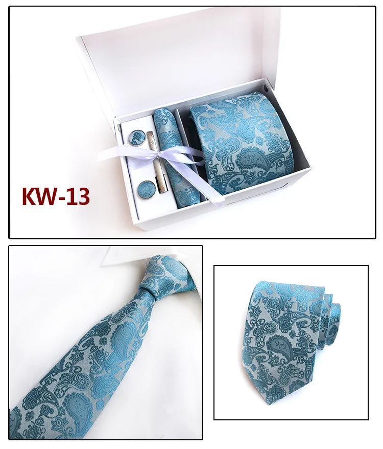 tie set for men gift box for men gravata luxury designer brand 8 cm Jacquard Necktie Pocket Square Clip cufflinks