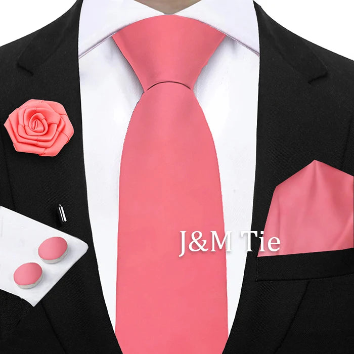 Women & Men Ties Solid NeckTie Pocket Square Brooch Set Men's Wedding Pink Blue Purple Tie Suit Accessories Fit Group Holiday Party