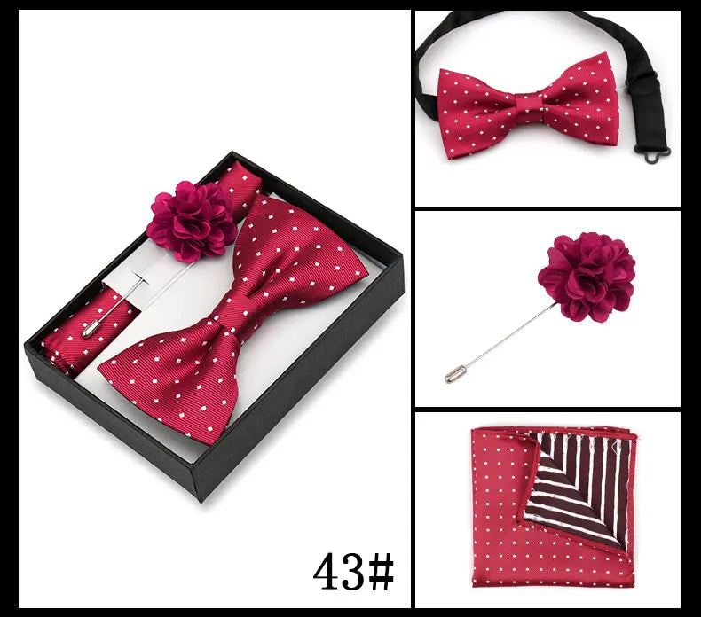 Classic High Quality Bow Tie Set Box Gift For Men Fashion Elegant Bowtie Handchief And Brooch Set Wedding Business Accessories