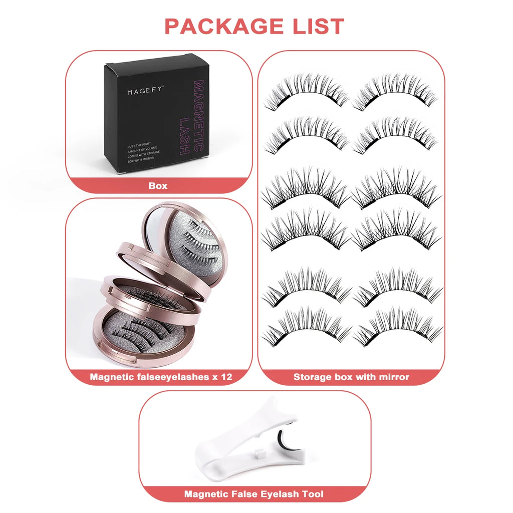 MAGEFY 3 Pairs Magnetic Eyelashes with Applicator Glue Free Reusable Magnetic Lashes Multiple Styles Natural Anime Magnetic Lash
