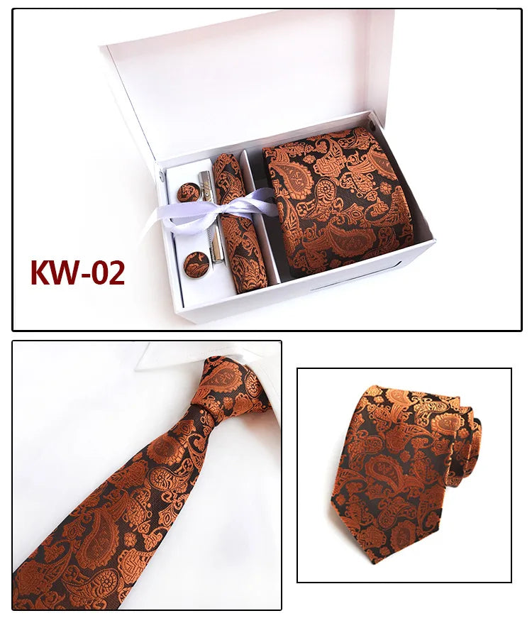 tie set for men gift box for men gravata luxury designer brand 8 cm Jacquard Necktie Pocket Square Clip cufflinks