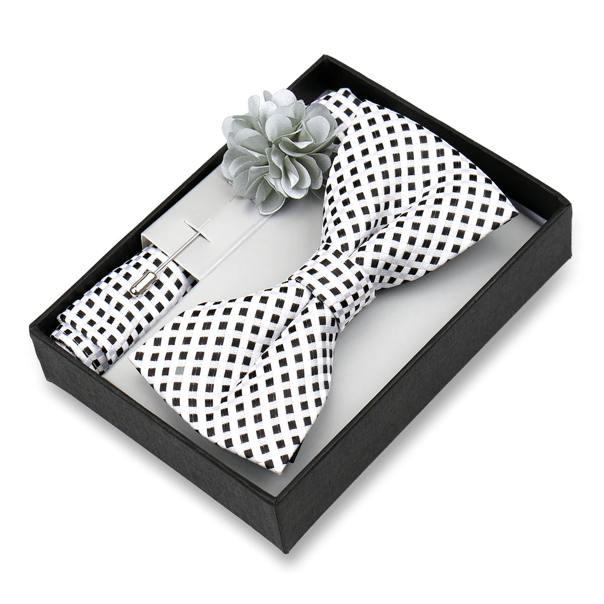 Classic High Quality Bow Tie Set Box Gift For Men Fashion Elegant Bowtie Handchief And Brooch Set Wedding Business Accessories