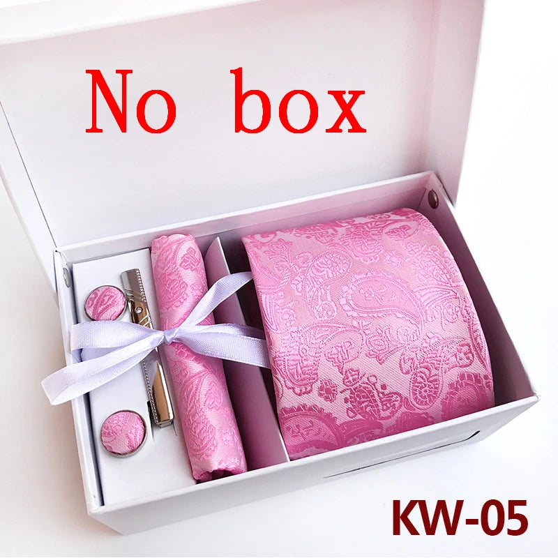 tie set for men gift box for men gravata luxury designer brand 8 cm Jacquard Necktie Pocket Square Clip cufflinks
