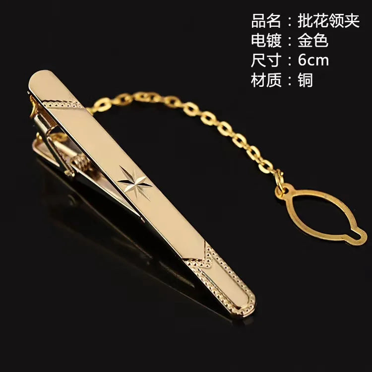 Tie Clip For Women &Men Metal Gold Vintage Chain Luxury Business Ties Bar Pin Clip For Necktie Man Shirt Accessories Party Wedding Gift