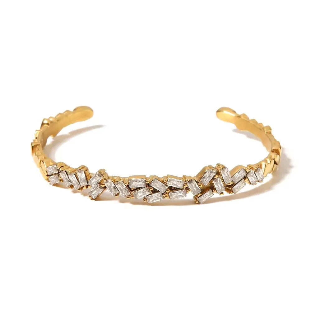 Beads Punk Gold Plated Thick Textured Open Bracelet Bangle for Women Men Trendy Stainless Steel Metal Bracelets