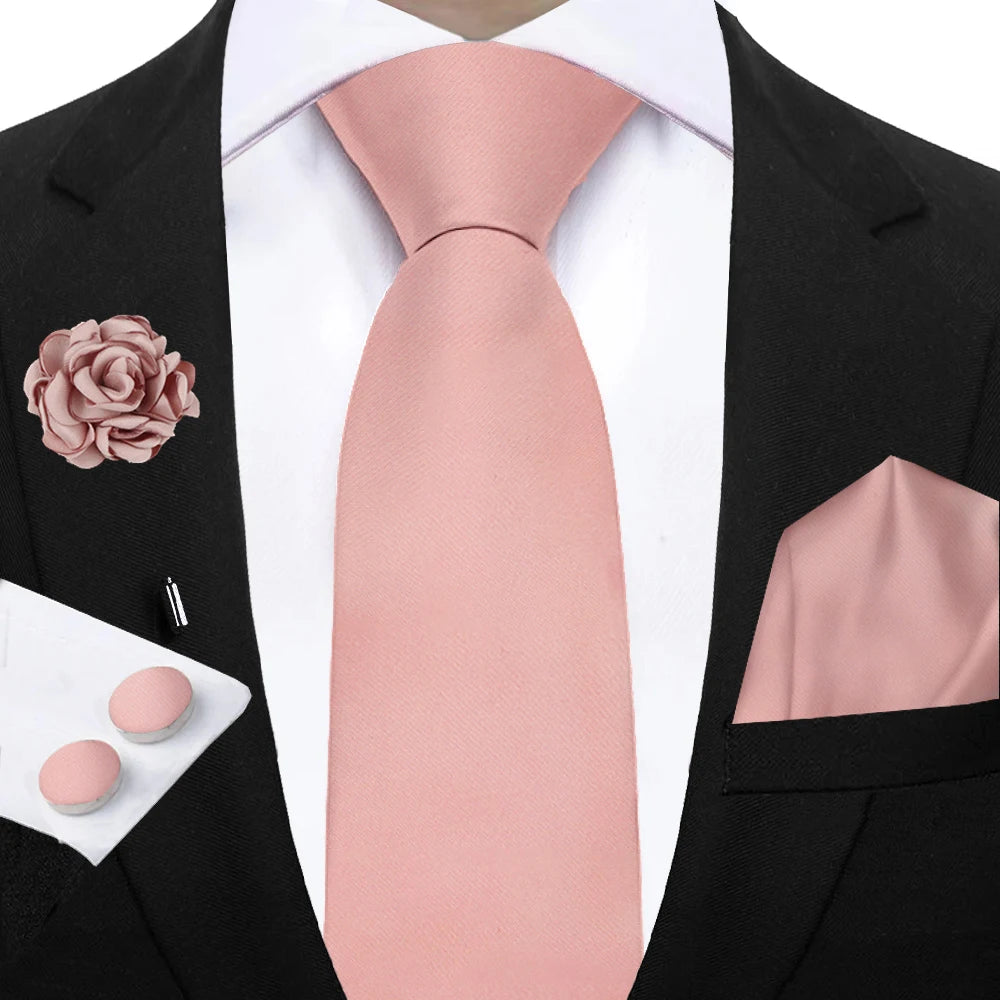 Women & Men Ties Solid NeckTie Pocket Square Brooch Set Men's Wedding Pink Blue Purple Tie Suit Accessories Fit Group Holiday Party