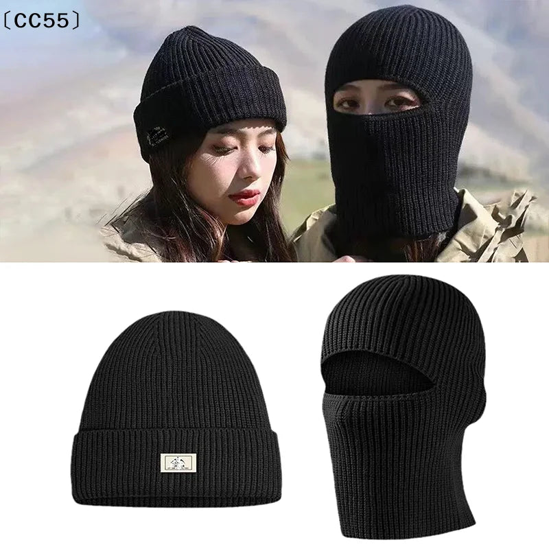 〔CC55〕2In1 Mask Beanies Hat Men Winter Balaclava Hats Knitted Hats Full Face Ski Bonnet Tactical Cycling Earmuffs Cap Knitted