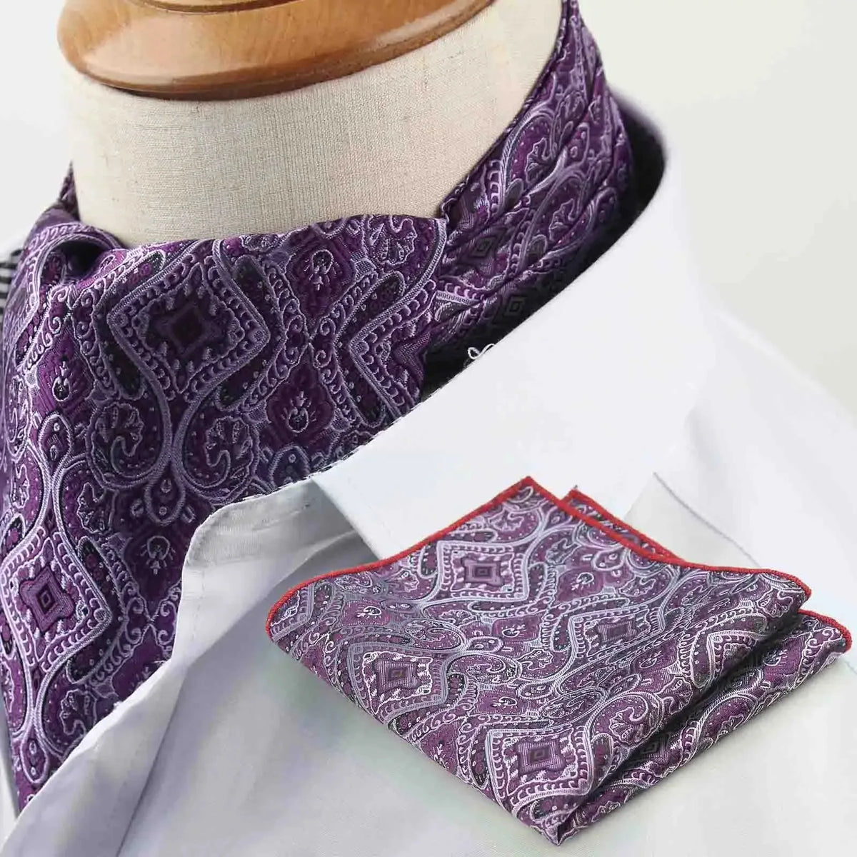 Polyester Cravat Pocket Square Set Formal Necktie Handkerchief Ascot Self Tie Polka Dot Paisley Design Gentleman Necktie Gifts
