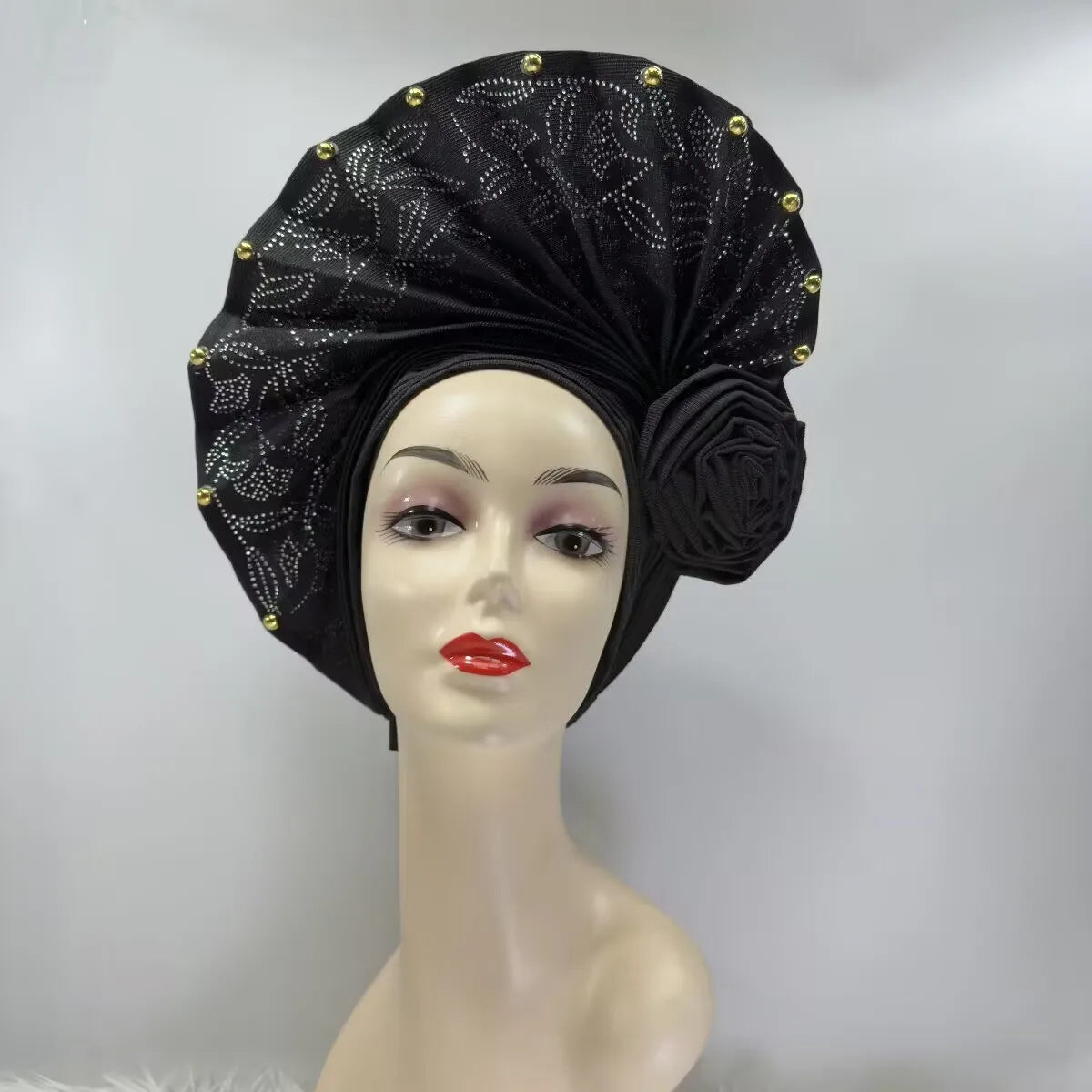 High Quality African Nigeria Gele Elegant Helmet With Stones Headband Turban Head Scarf Head-Hat Auto Gele Brand New Hats 7L631