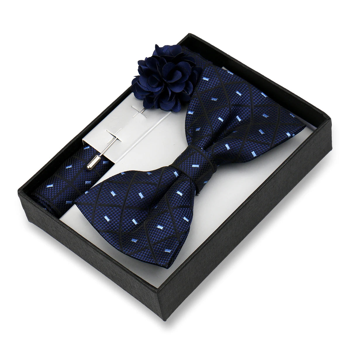 Classic High Quality Bow Tie Set Box Gift For Men Fashion Elegant Bowtie Handchief And Brooch Set Wedding Business Accessories