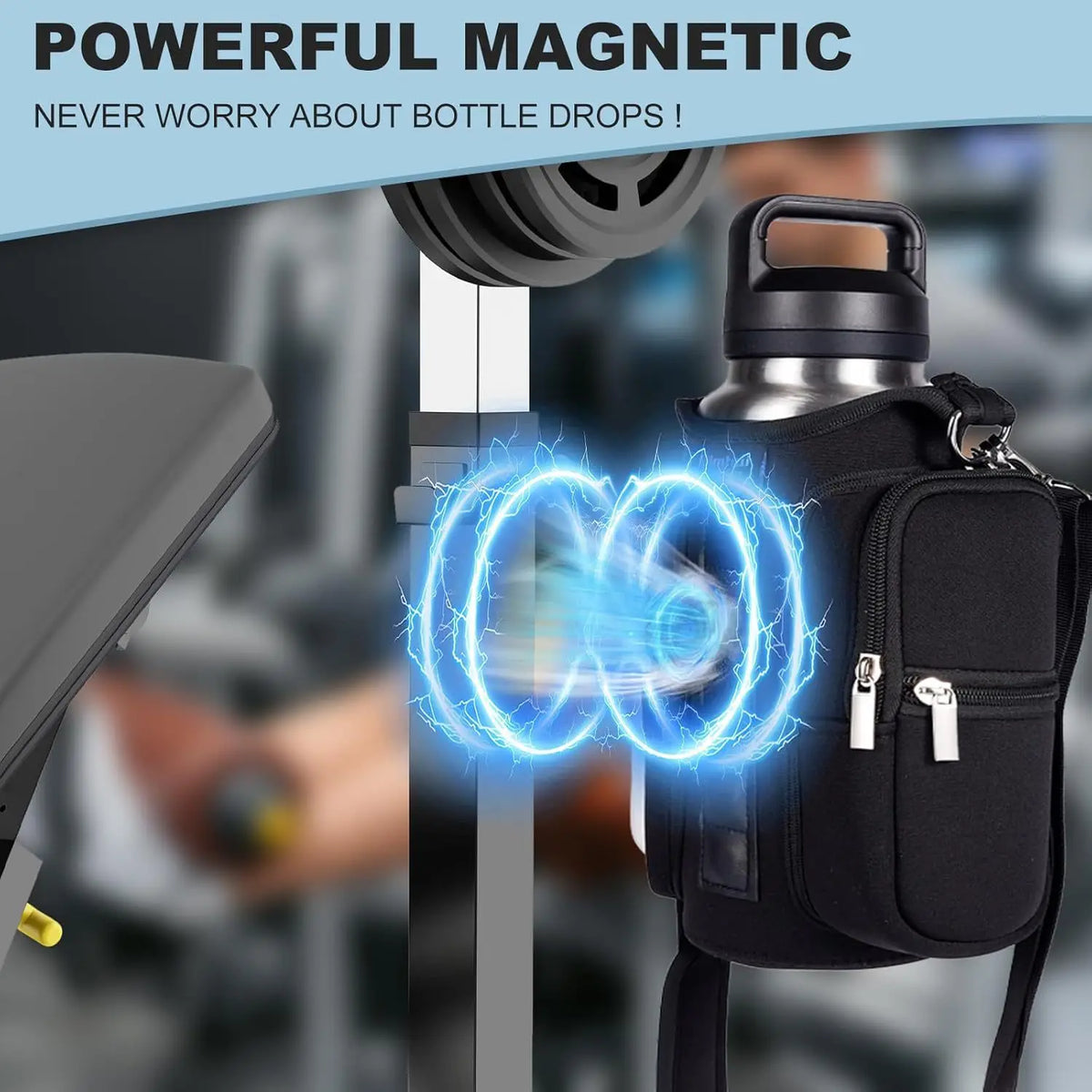 Magnetic Gym Water Bottle Bag with Strong Magnet Holder To Carry Phone Small Bottle and Essentials Attached To Metal Surfaces