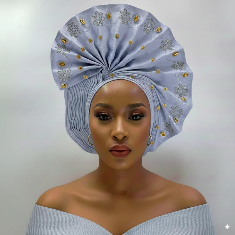 Latest Aso Oke Auto Gele Headtie Already Handmade African Cap Nigerian Wedding Gele Women Braid Turbans Ladies Head Wraps 9L0624