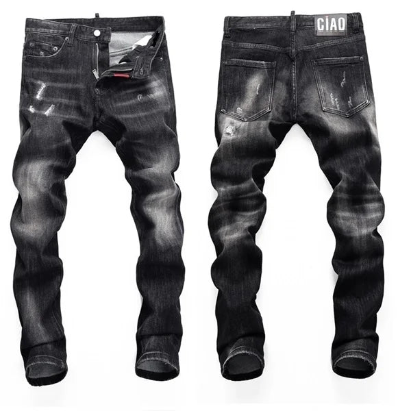 High Quality Street Fashion Men Jeans Retro Blue Elastic Slim Fit Ripped Jeans Men Embroidery Designer Denim Brand Pants Hombre