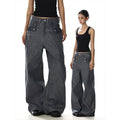 Summer Streetwear Vintage Loose Wide Leg Casual Pants Straight Cut Versatile Original Cow Denim Jeans Low Waist Embroidered