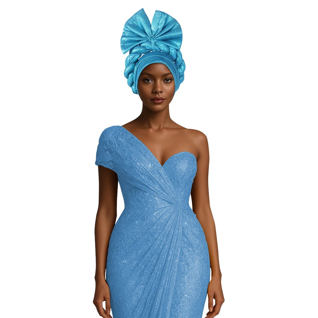 African Lady Head Wraps Nigeria Autogele Headtie Wedding Party Headgear Turbante Mujer Exaggerated Bow Turban Cap for Women Hat