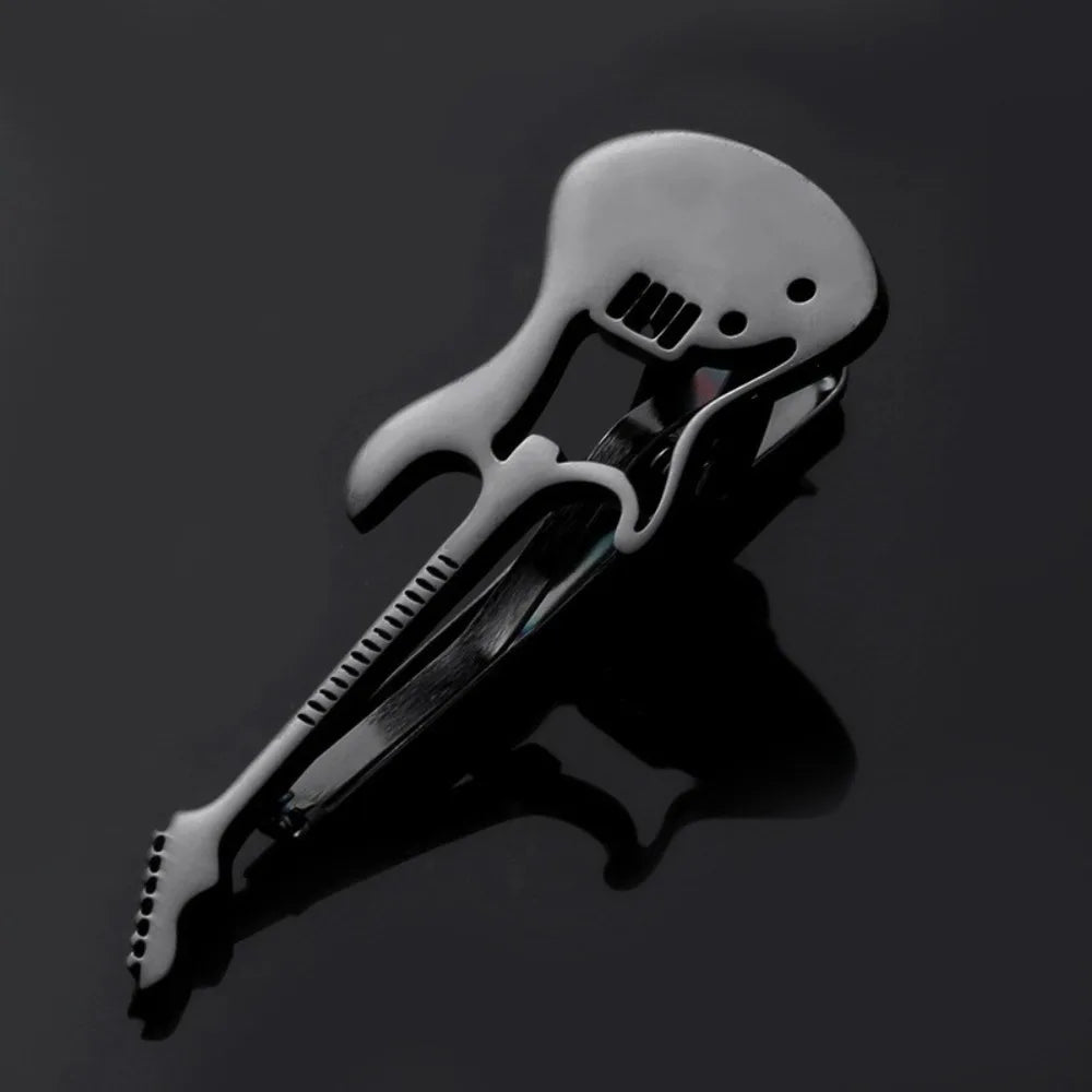 Treble Clef Guitar Tie Clip Titanium Steel Instrument Music Note Tie Pin Hip Hop Punk Piano Necktie Buckle Concert Accessories