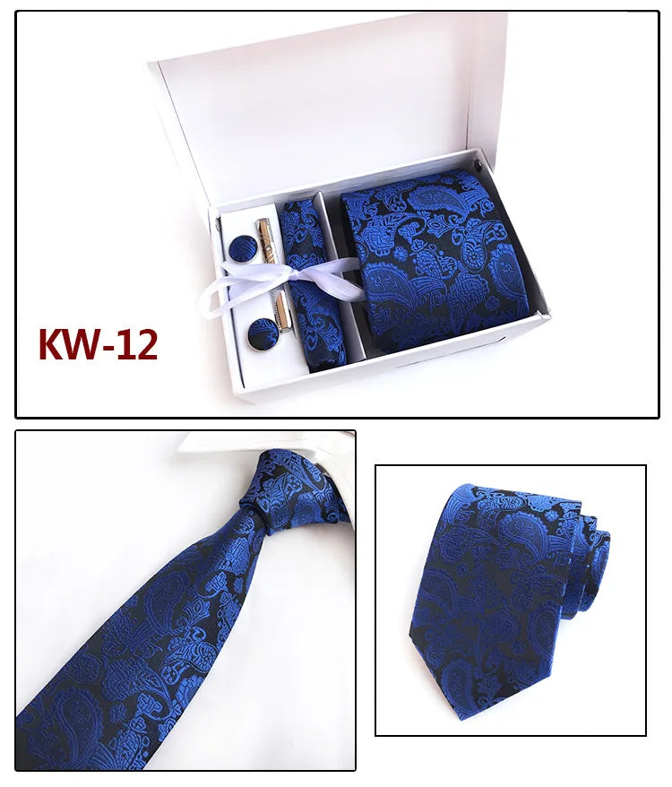 tie set for men gift box for men gravata luxury designer brand 8 cm Jacquard Necktie Pocket Square Clip cufflinks