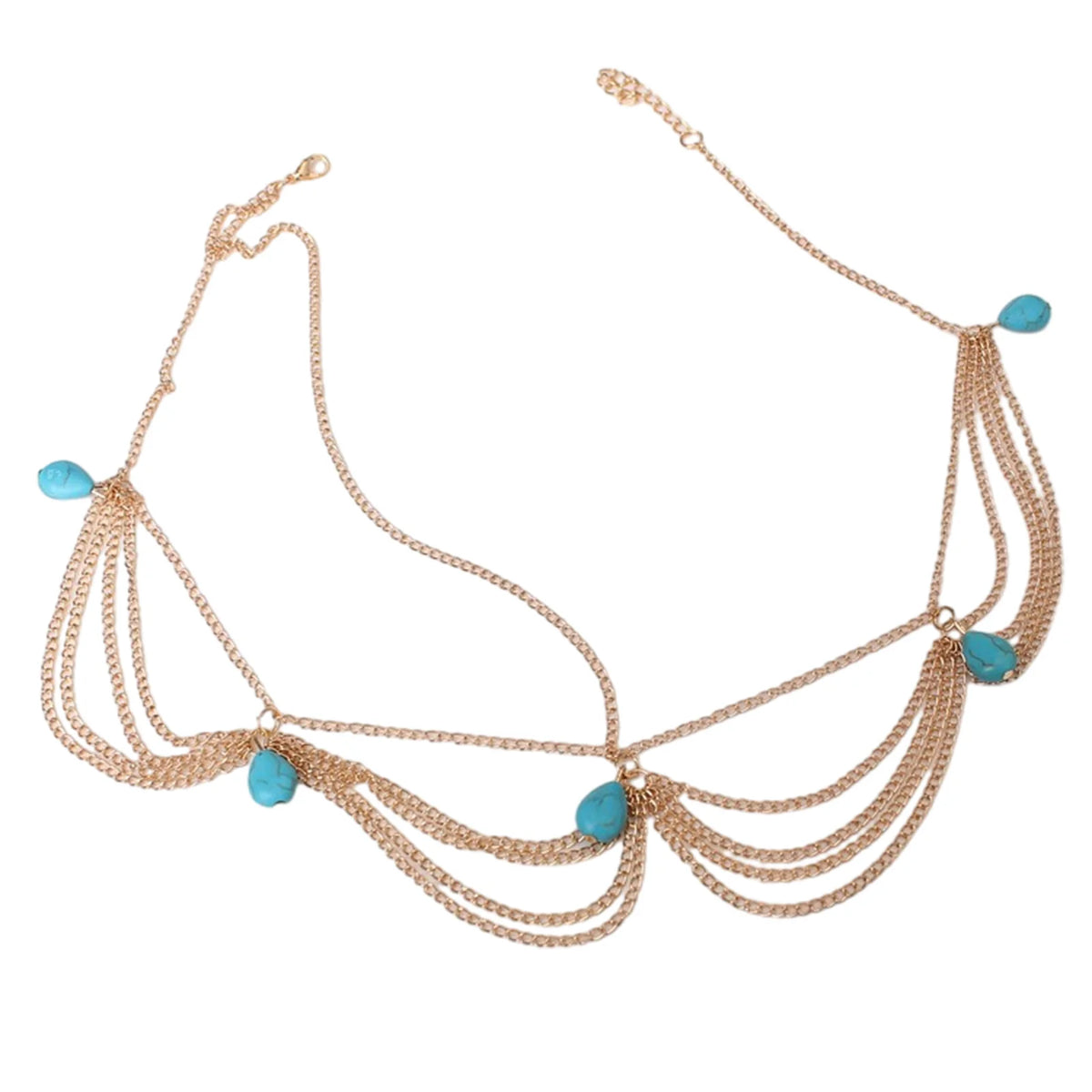 Bohemian Hair Accessories For Women Elegant Vintage Turquoise Forehead Chain Exquisite Tassel Gemstone Hair Chain Hair Hoop