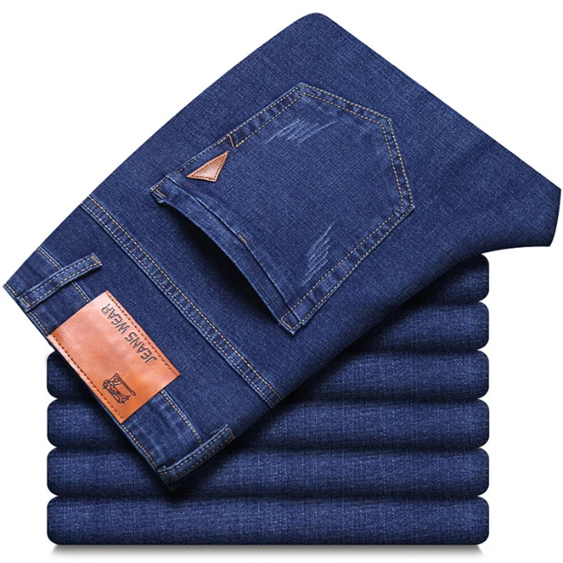 Men Fashion Straight Jeans Men 2025 New Stretch Slim Fit Pants Comfortable Soft Business Denim Trousers Male Brand Clothing