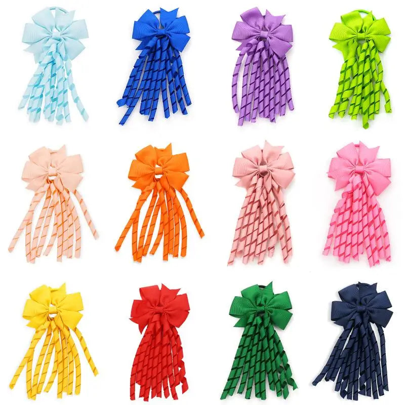 European And American Children's Hair Accessories Cheerleading Stage Streamers Curling Tassel Swallowtail Bow Rubber Band Hair