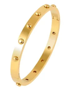 Beads Punk Gold Plated Thick Textured Open Bracelet Bangle for Women Men Trendy Stainless Steel Metal Bracelets