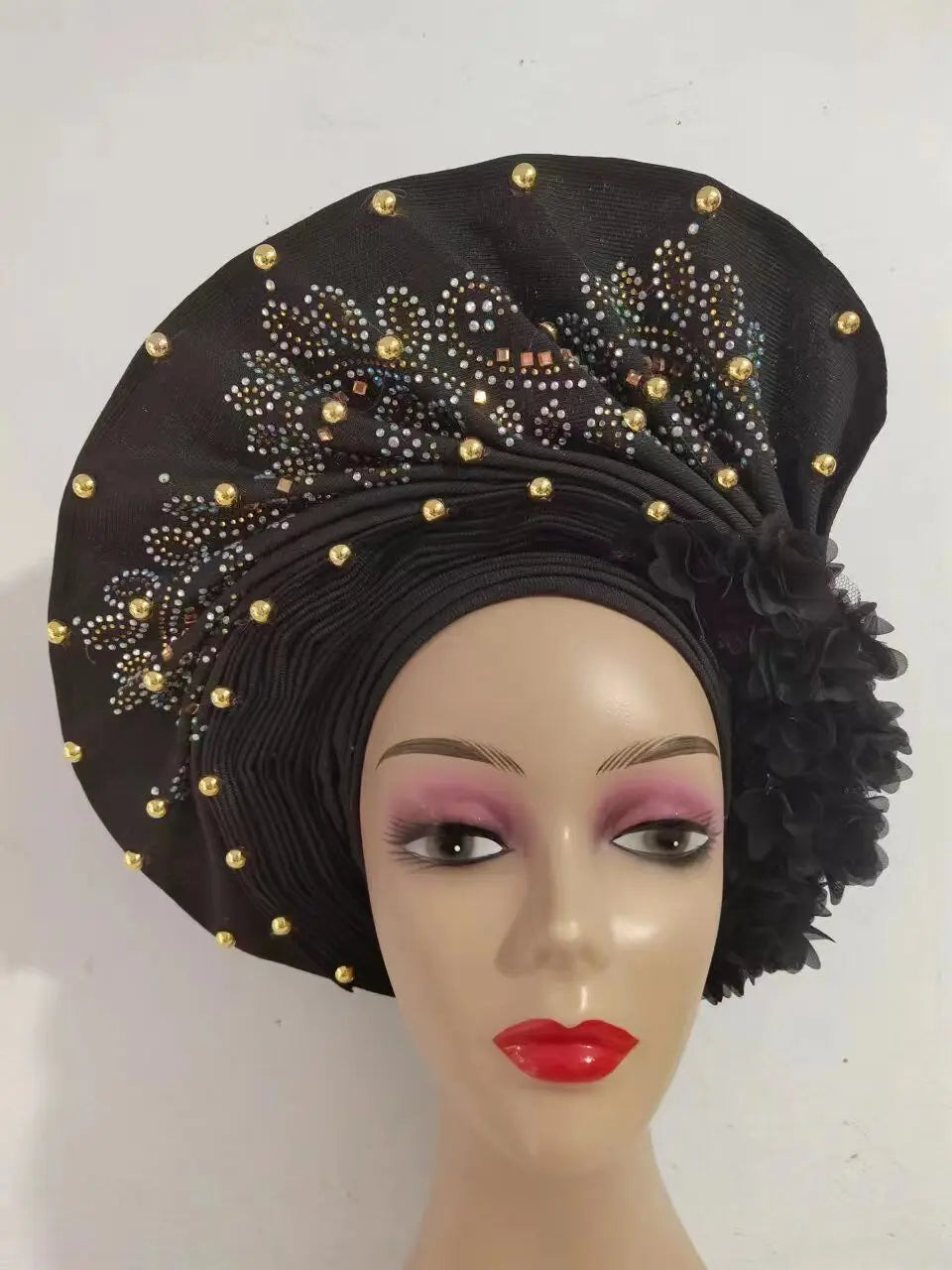 Hot Sale Nigerian Gele Headtie Aso Oke Gele Already Made Auto Gele Aso Turban Women Headwrap Nigerian Hairtie Femme Hats 1Set