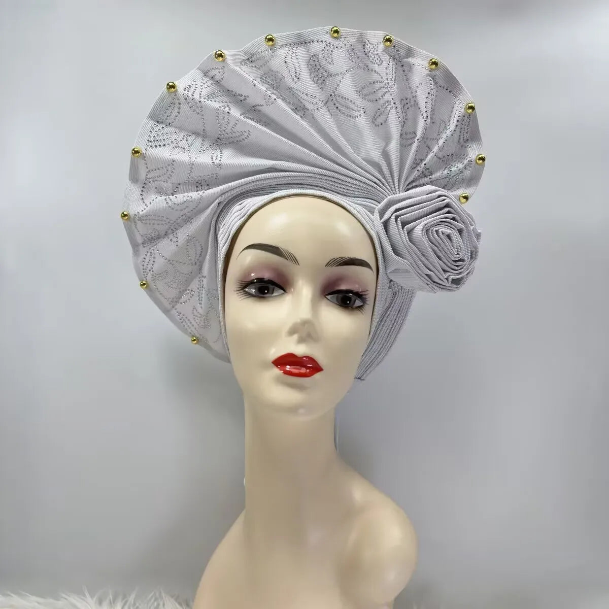 High Quality African Nigeria Gele Elegant Helmet With Stones Headband Turban Head Scarf Head-Hat Auto Gele Brand New Hats 7L631