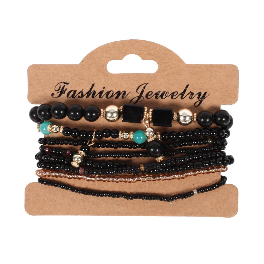 Bohemian Handmade Beads Bracelet Set For Women Summer Colorful Beaded Chain Bangle Men Boho Jewelry Accessories