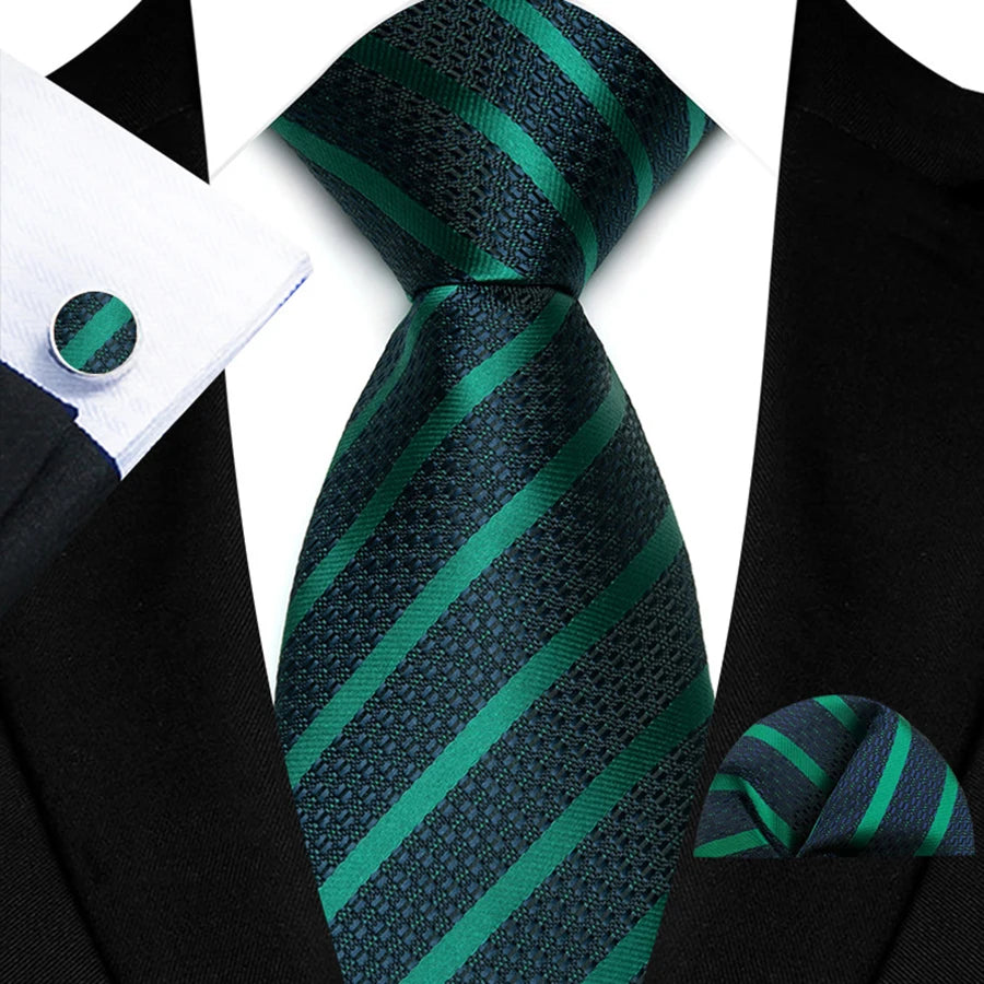 Mens Tie Set Stripes Necktie and Pocket Square Cufflinks Tie Clip Classic Formal Neck Ties for Men Wedding Business Party