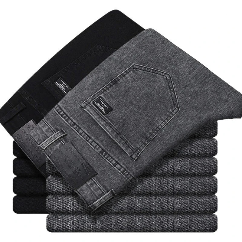 Men's New Stretch Straight Jeans Business Versatile Trendy Youth Casual Regular Long Pants for Spring Autumn Male Denim Trousers