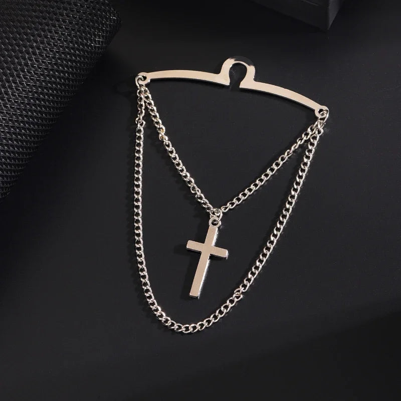 High-end Metal Cross Tassel Tie Clips for Men Business Wedding Necktie Clips Shirt Collar Pin Luxulry Jewelry Accessories
