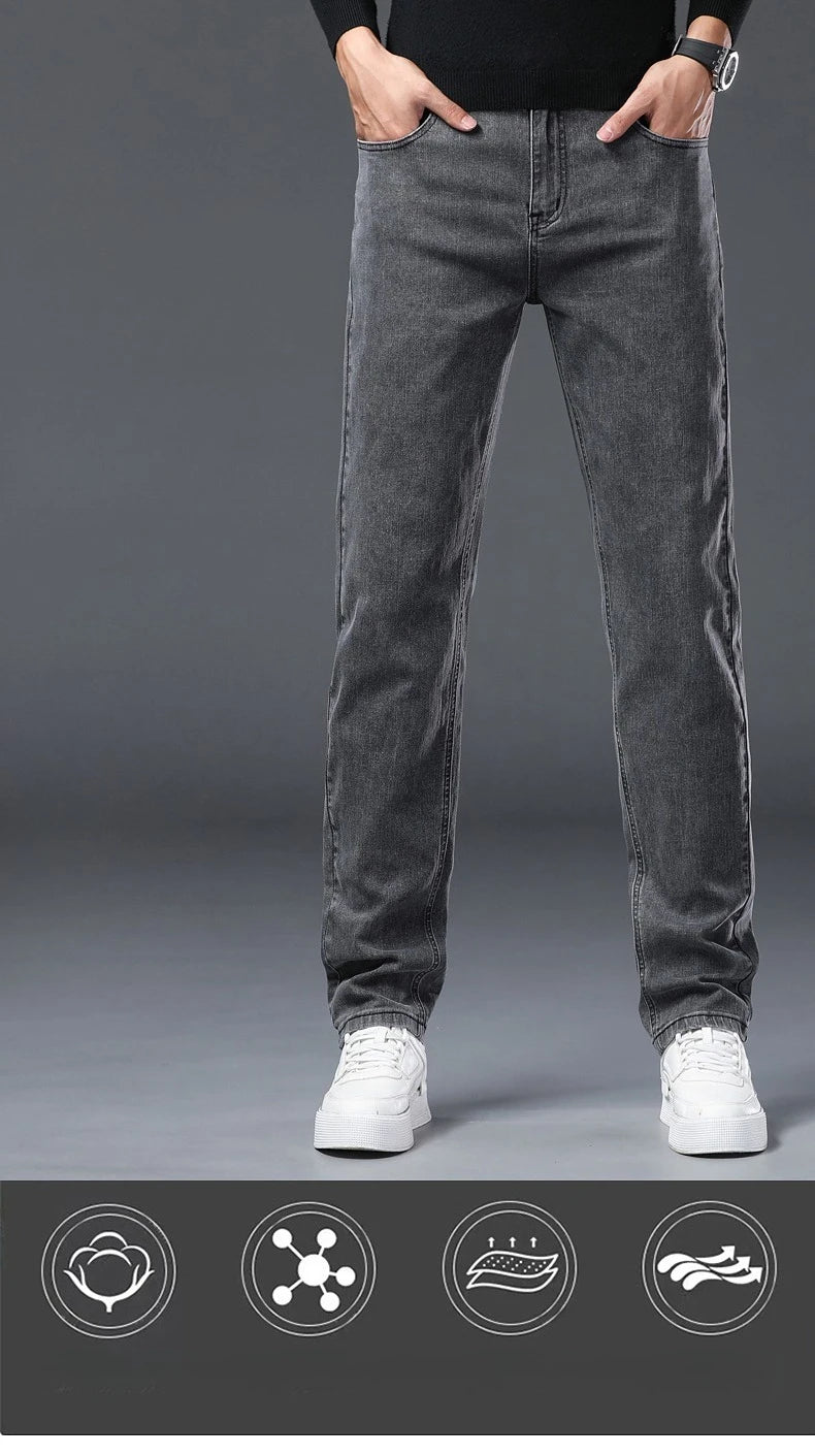 Men's New Stretch Straight Jeans Business Versatile Trendy Youth Casual Regular Long Pants for Spring Autumn Male Denim Trousers