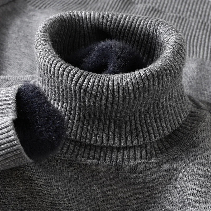 Sweatwear Mens Anti-pilling High Quality Knitted Turtleneck Sweater Slim Fit Long Sleeve Pullover Solid Color Trend Men Clothing