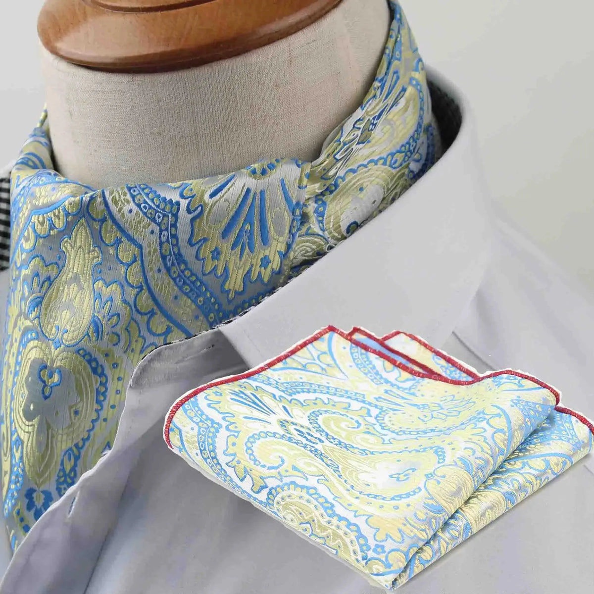 Polyester Cravat Pocket Square Set Formal Necktie Handkerchief Ascot Self Tie Polka Dot Paisley Design Gentleman Necktie Gifts