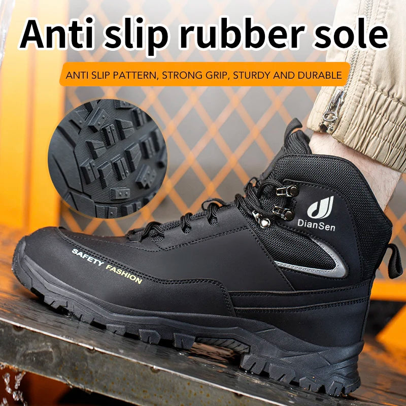 Mens Safety Shoes With Steel Toe Waterproof Boots Puncture Proof Anti-smash Mens Outdoor Work Sneakers Construction Work Shoes