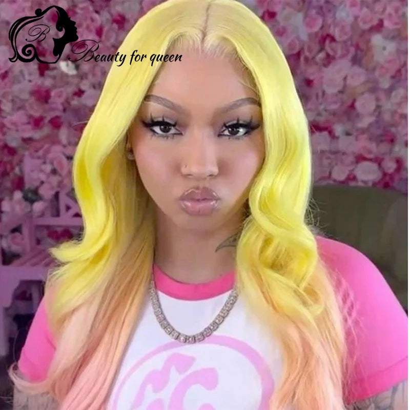 Cuticle Aligned Hair No Glue No Tape Human Hair Wig Top Sale Brazilian Wig Original Ombre Pink Black Body Wave Cosplay Customize