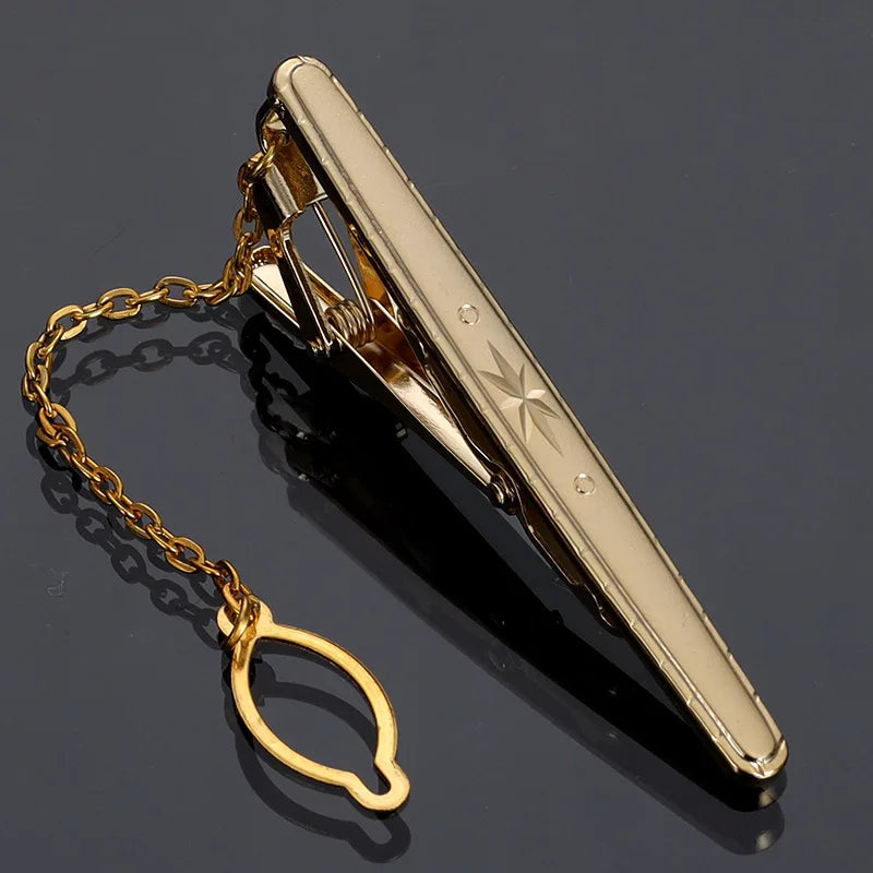 Tie Clip For Women &Men Metal Gold Vintage Chain Luxury Business Ties Bar Pin Clip For Necktie Man Shirt Accessories Party Wedding Gift