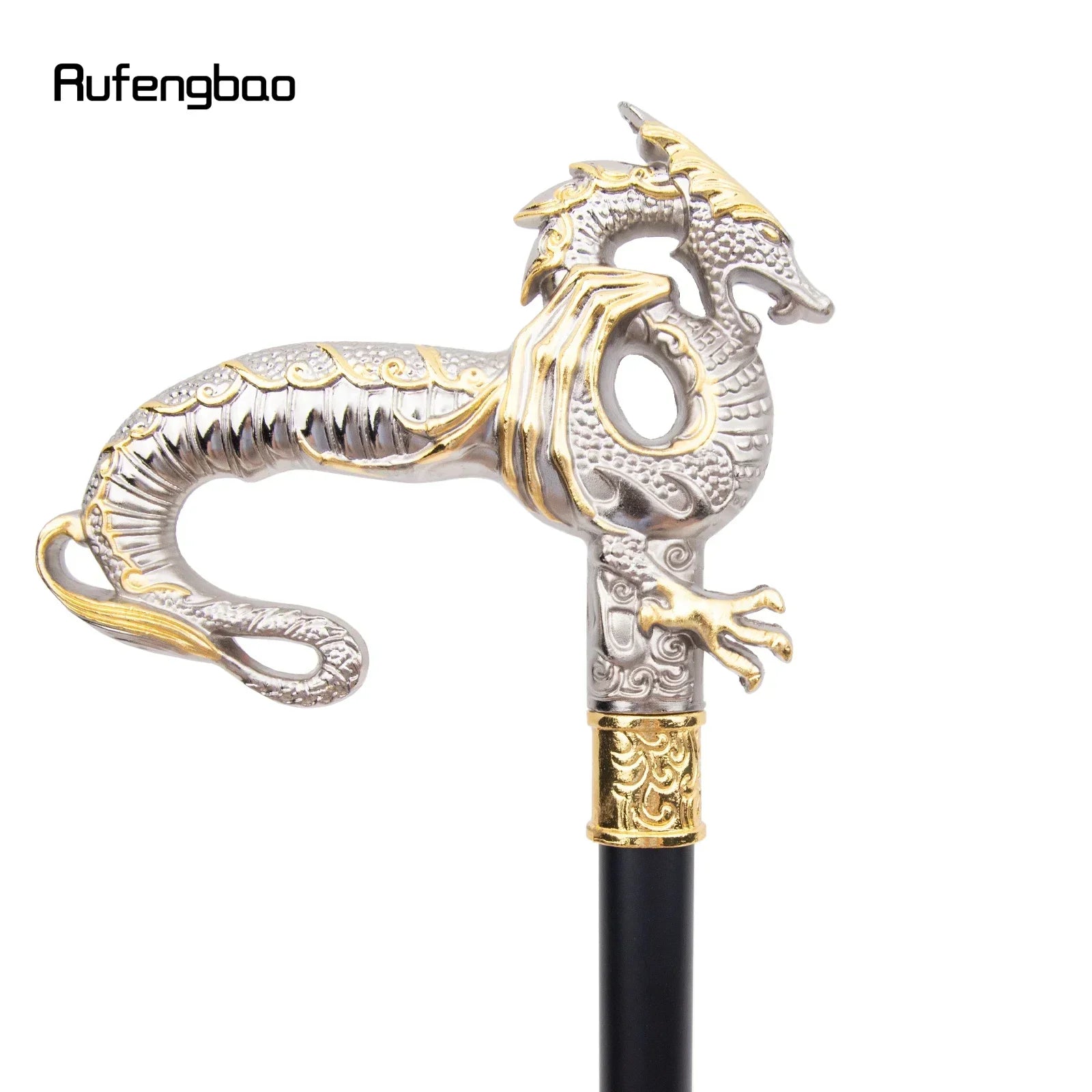 Golden White Luxury Dragon Walking Cane Fashion Decorative Stick Gentleman Elegant Cane  Crosier 93cm  Performance Stage Cane