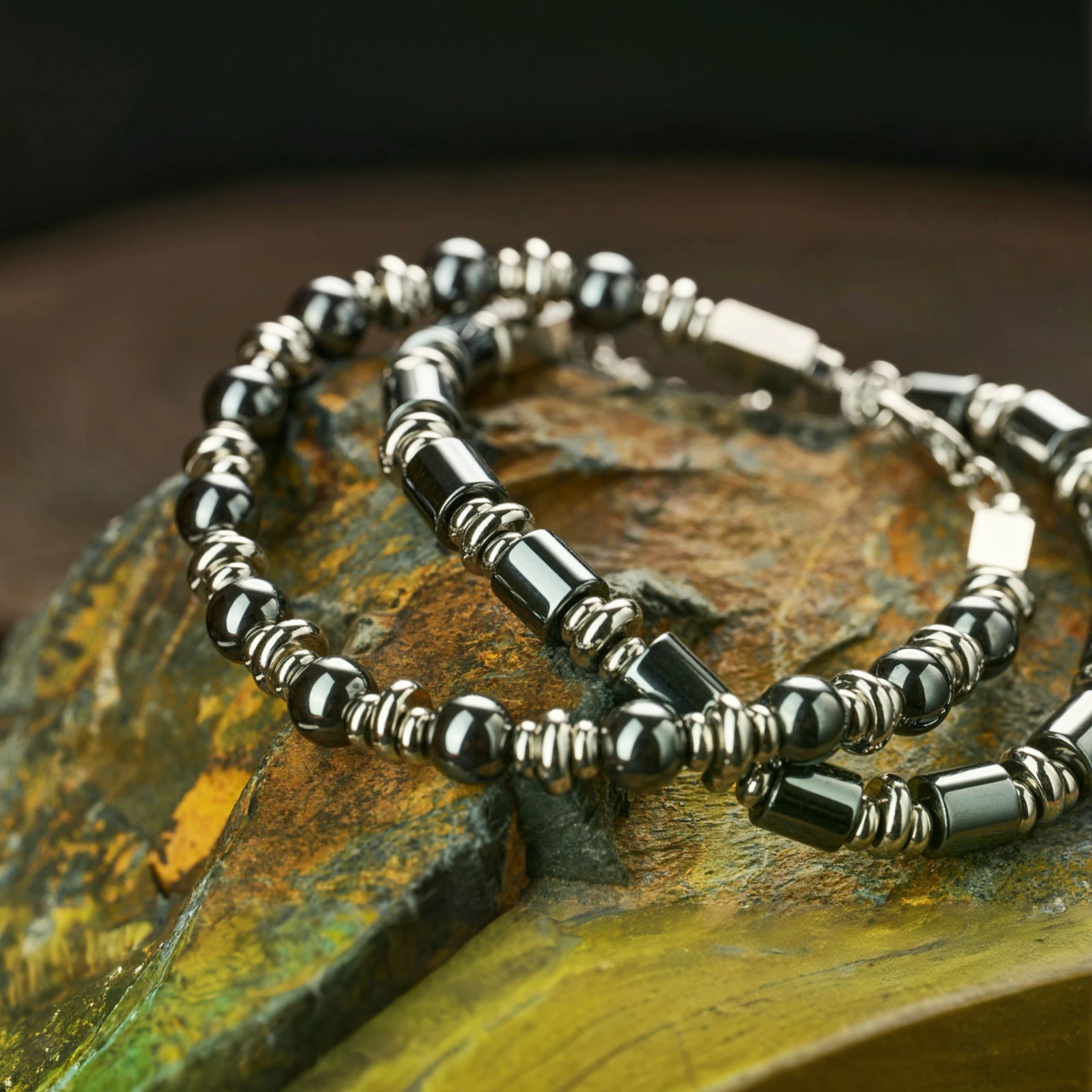 Men's Hematite Bracelet: Retro Chic, Minimalist Design, Cuban Chain Link, Niche Luxury Accessory.