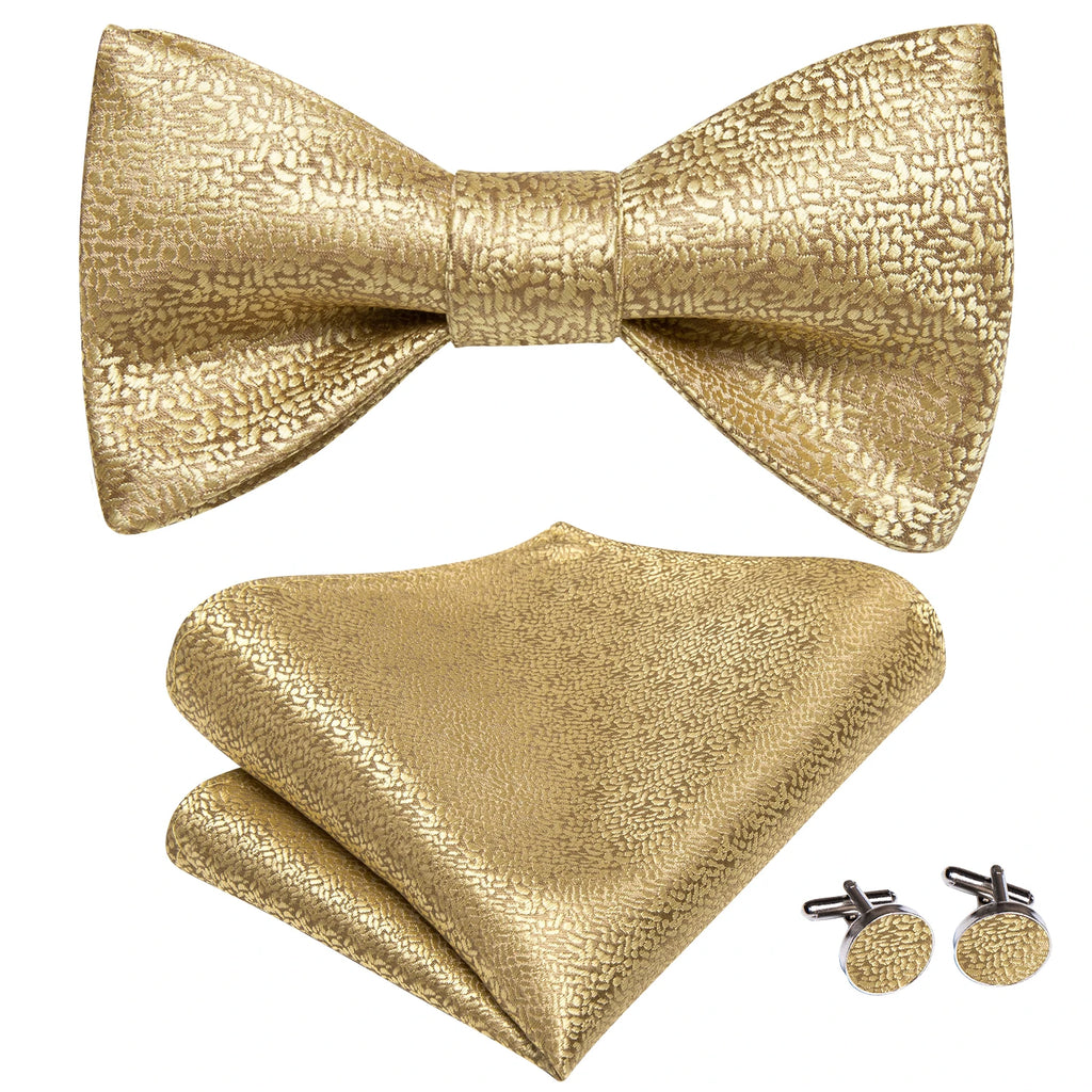 Hi-Tie Silk Mens Self Bow Tie Pocket Square Cufflink Set Butterfly Knot Jacquard Floral Paisley Bowtie for Male Wedding Business
