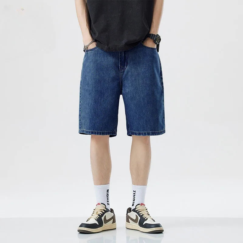 Summer Male seven inch jeans fashion design men's jeans slim fit straight leg short jeans casual loose wide leg denim shorts