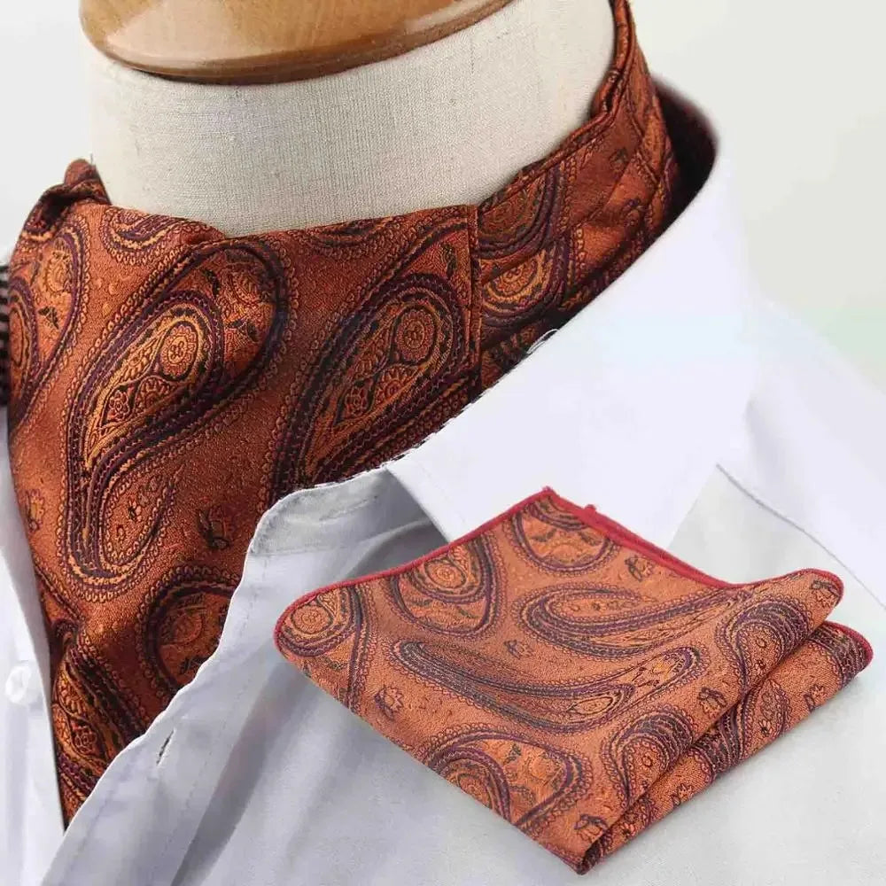 Polyester Cravat Pocket Square Set Formal Necktie Handkerchief Ascot Self Tie Polka Dot Paisley Design Gentleman Necktie Gifts