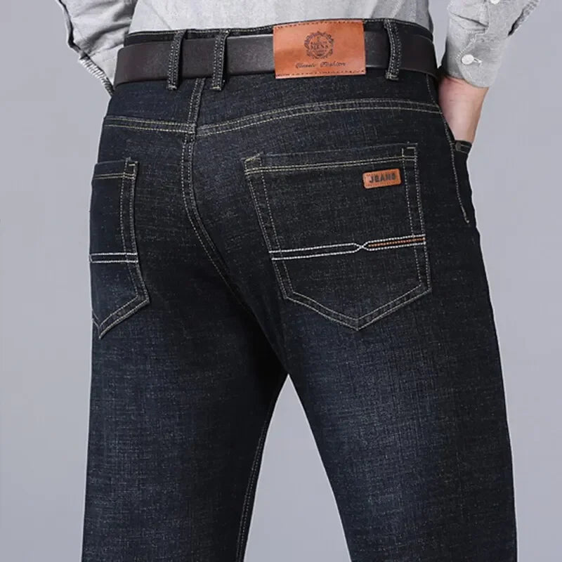 Men Fashion Straight Jeans Men 2025 New Stretch Slim Fit Pants Comfortable Soft Business Denim Trousers Male Brand Clothing