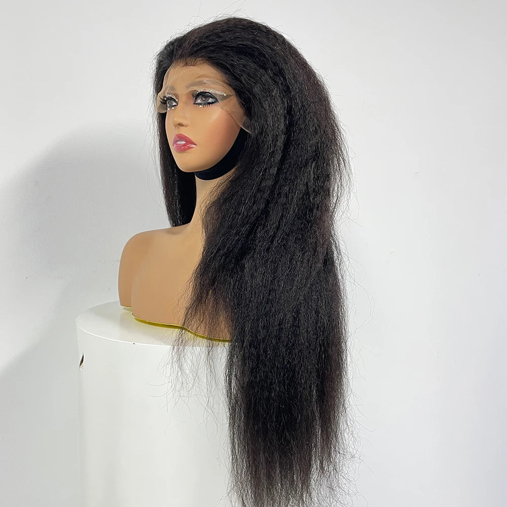 T1B/4 Yaki Straight 350% Density 13x4 Lace Front Human Hair Wig Natural Color Kinky Straight Brazilian Hair Wig For Black Women