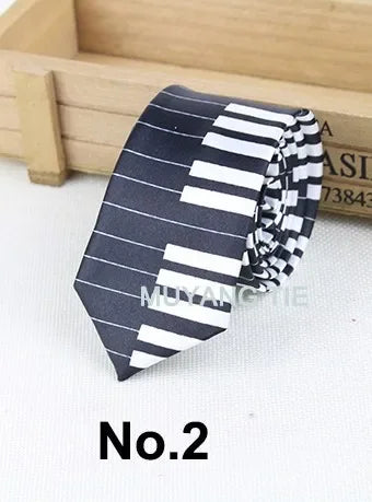 Classic Musical Notes Tie Neck Mens Skinny 5cm Zipper Neckties Red Black Blue White Color Slim Narrow Entertainment Party