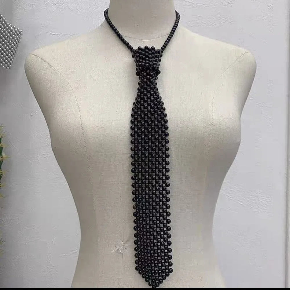 Fashion Elegant Shirt Tie Weaving Beaded Collar Women Necktie Retro Female Neckwear