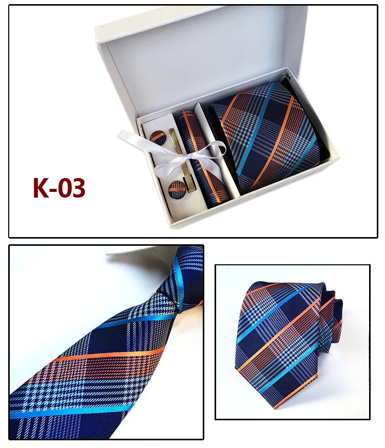 tie set for men gift box for men gravata luxury designer brand 8 cm Jacquard Necktie Pocket Square Clip cufflinks