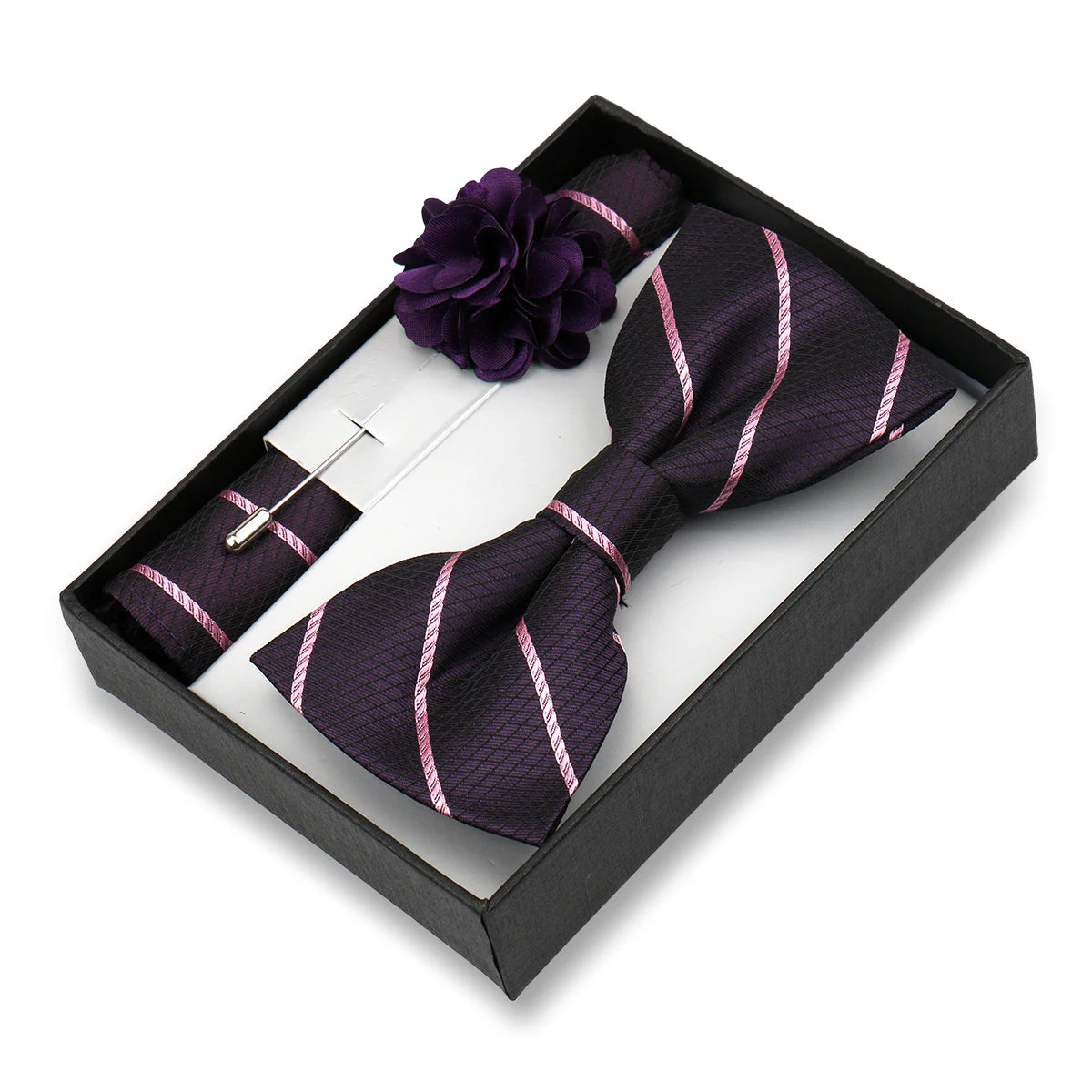 Classic High Quality Bow Tie Set Box Gift For Men Fashion Elegant Bowtie Handchief And Brooch Set Wedding Business Accessories